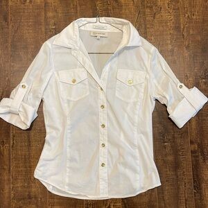 White Blouse Gold Buttons Size Small